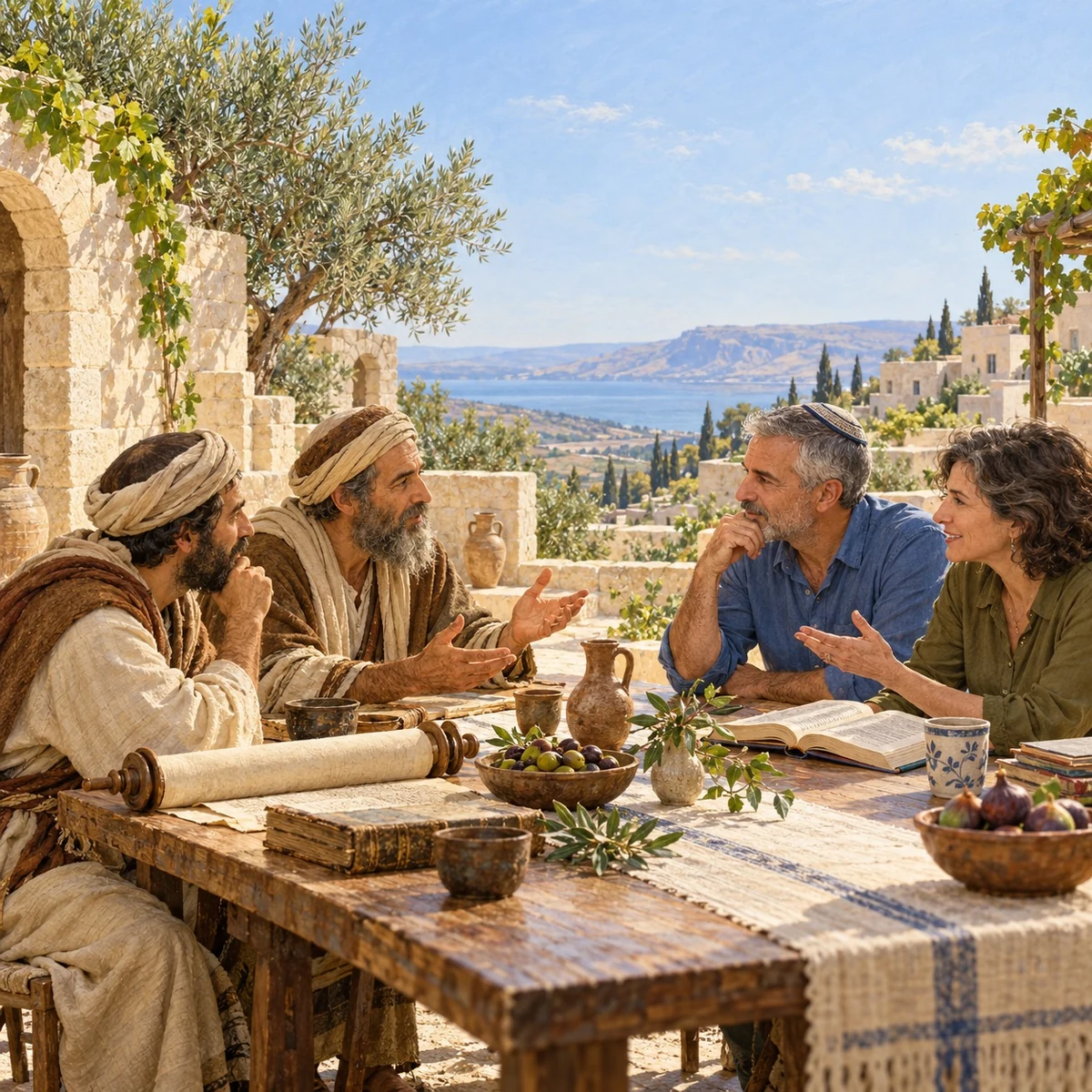 מפגש חי בין לומדים בני זמננו לבין חכמים לבושי לבוש עתיק בנוף ארץ ישראל