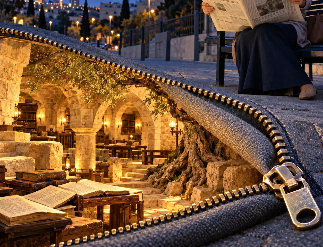 דימוי אמנותי: מתחת לרחוב בן זמננו נחשף בית מדרש עתיק של חכמי ארץ ישראל